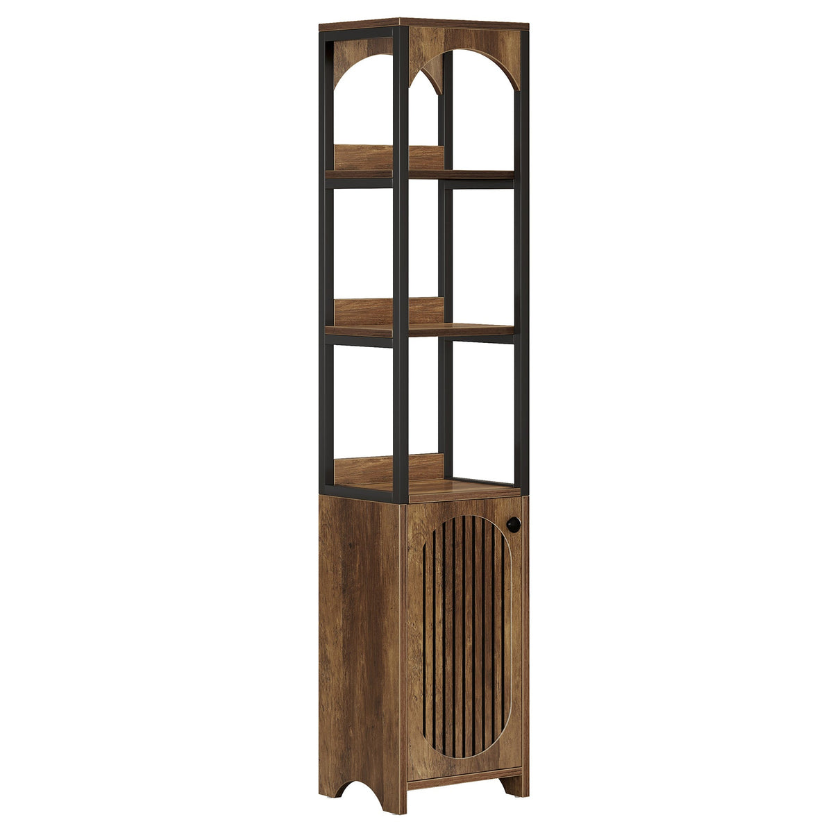 71.6" Bookshelf with Cabinet, Narrow Bookcase with Open Storage Shelves