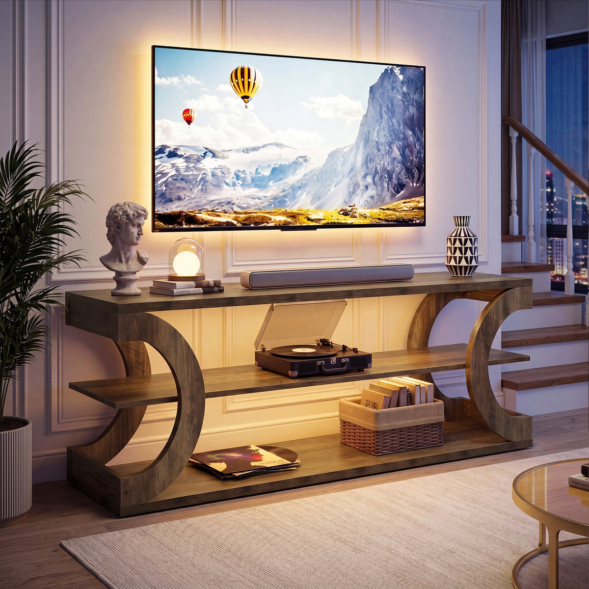 63" TV Stand for TVs up to 70", Farmhouse Entertainment Center with Shelves for Living Room