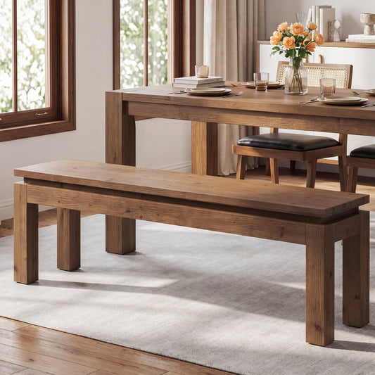 59" Solid Wood Dining Bench, Indoor Bench Seating for Dining Room, Entrance
