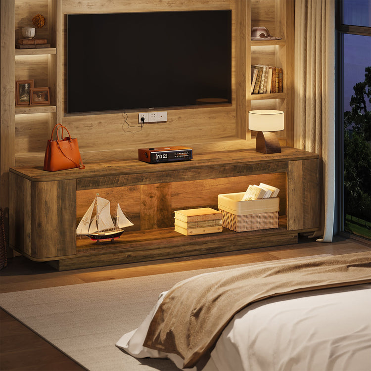 70.9" TV Stand, Entertainment Center with LED Light Strip for 65/70/75/80" TVs