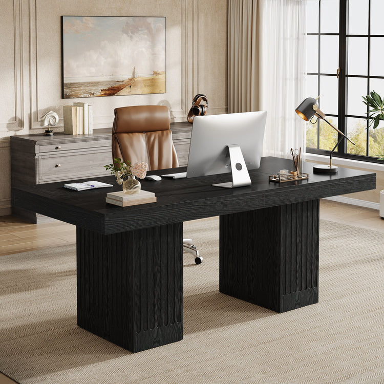 63" Executive Desk, Modern Office Computer Desk with Double Pedestal