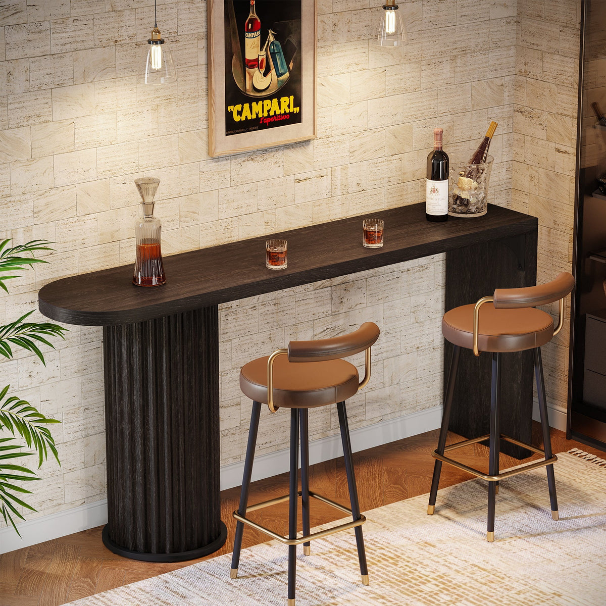 63" Bar Table, Counter Height Pub Table with Fluted Cylindrical Base