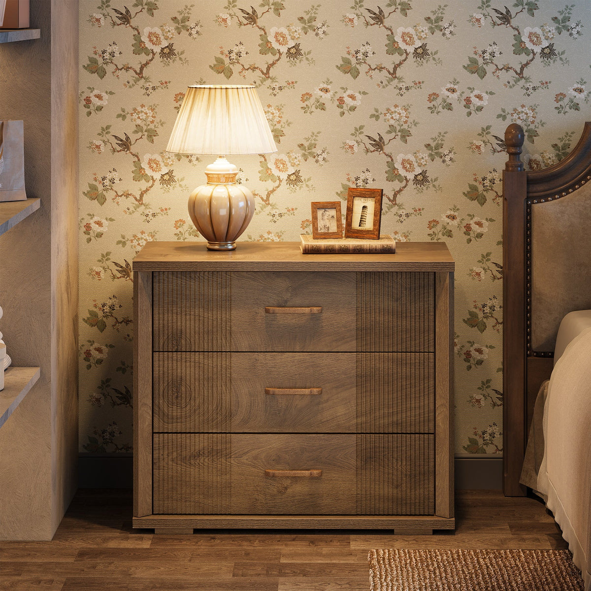 3-Drawer Nightstand, 31.5" Wide Bedside Table with Storage