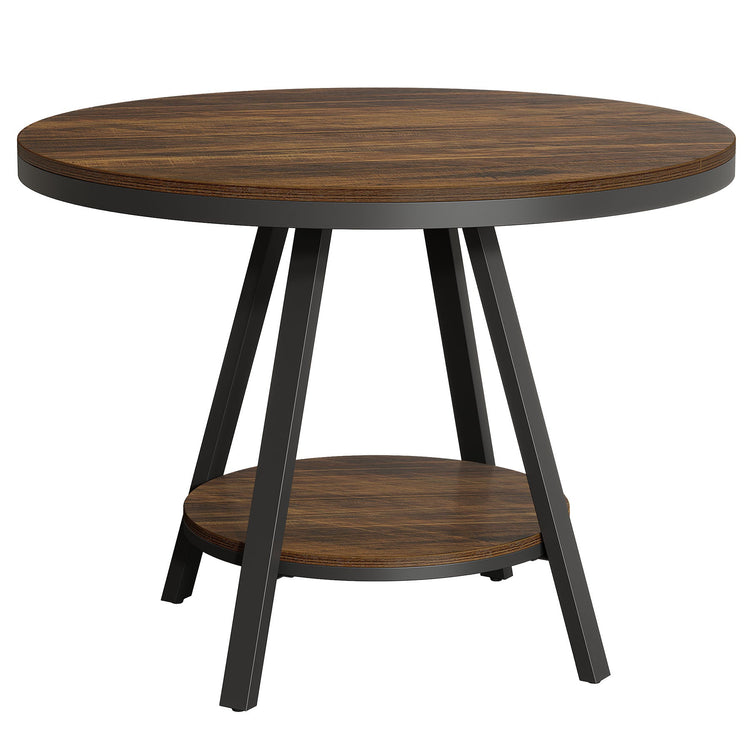35" Round Dining Table for 2-4 People, 2-Tier Industrial Small Kitchen Dinner