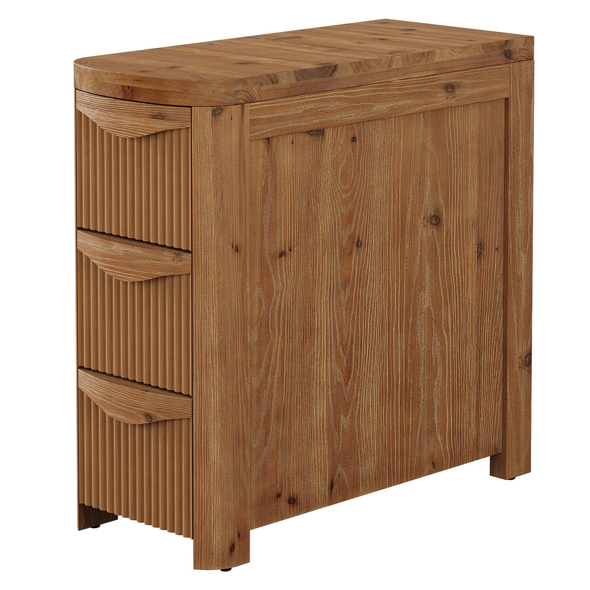 Solid Wood End Table with 3 Drawers, 24" Farmhouse Side Table for Small Spaces