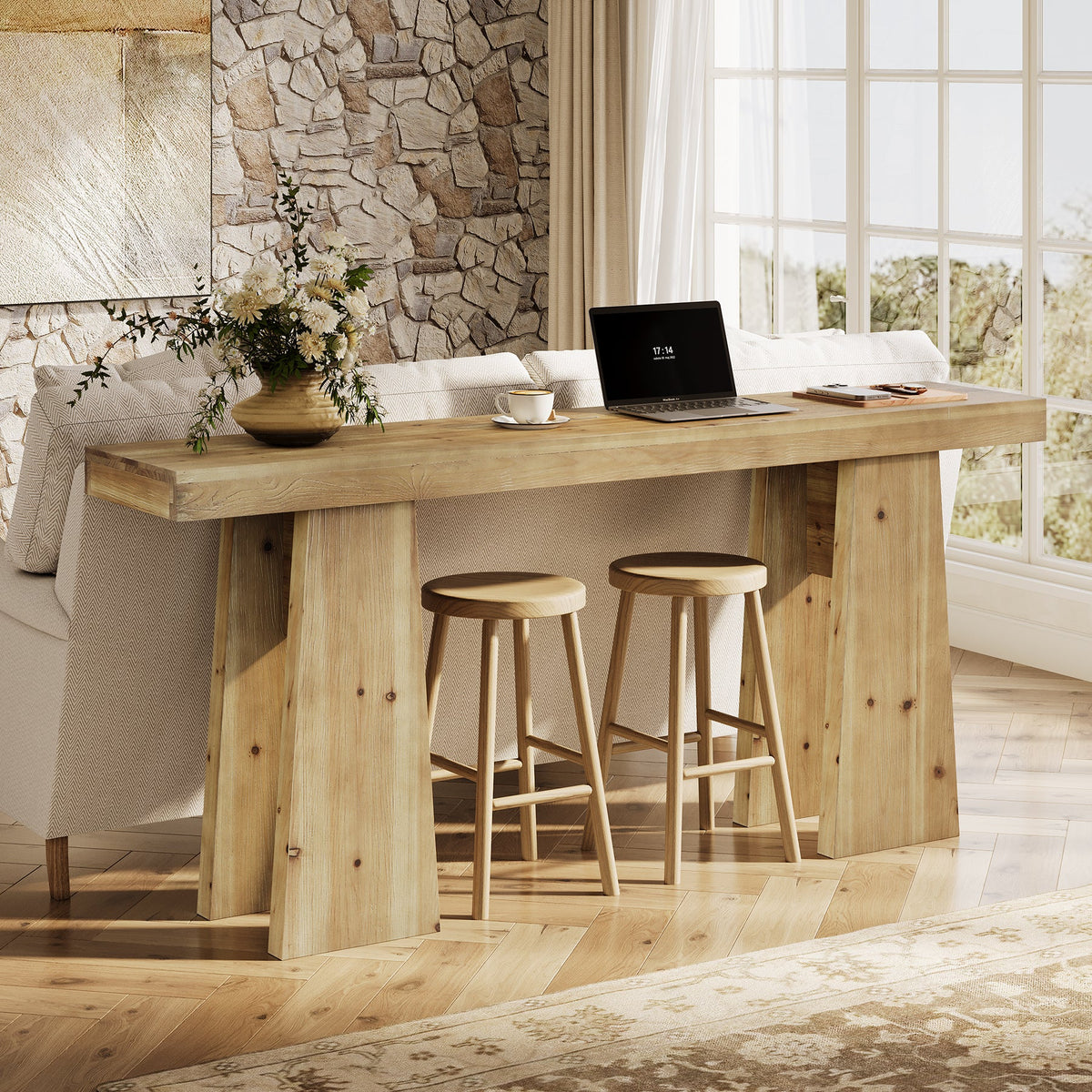70.9" Solid Wood Console Table, Long Sofa Table with Reinforced Frame