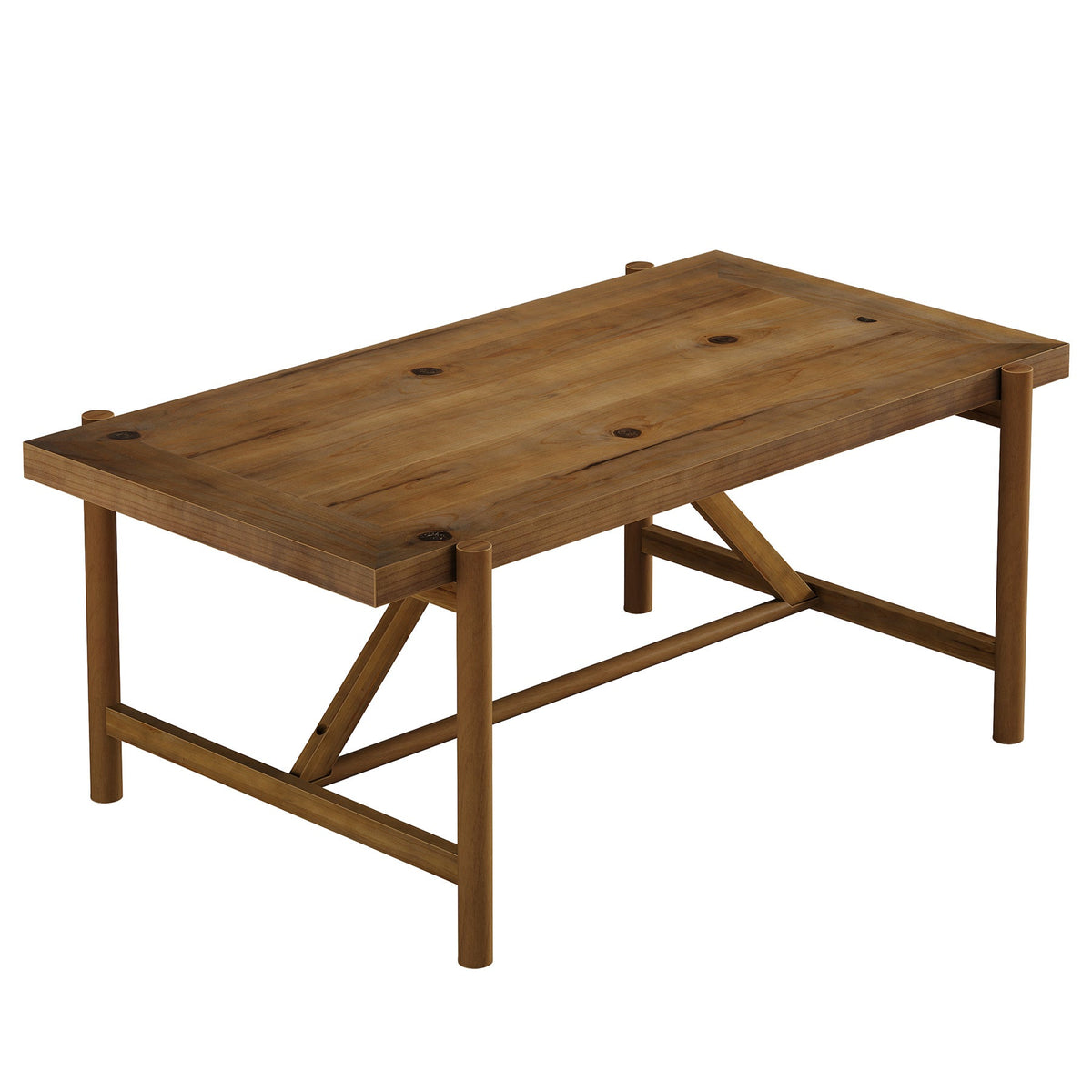 47" Solid Wood Coffee Table, Rectangular Center Tea Table with Column Legs