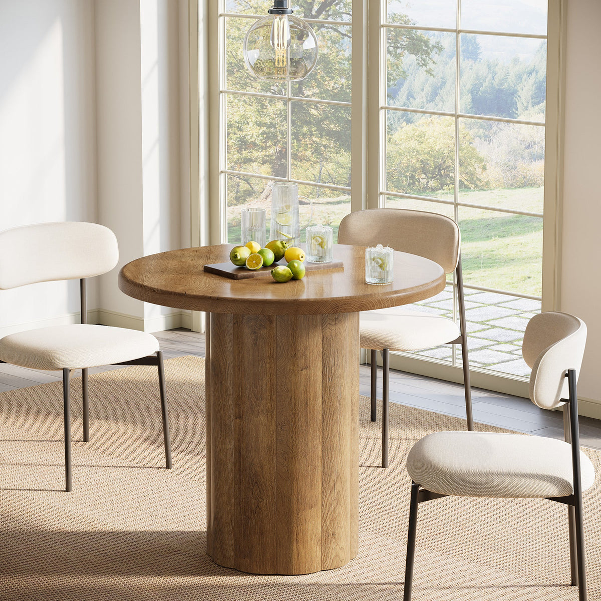 31.5" Dining Table, Small Round Kitchen Table with Sturdy Base for 2-4