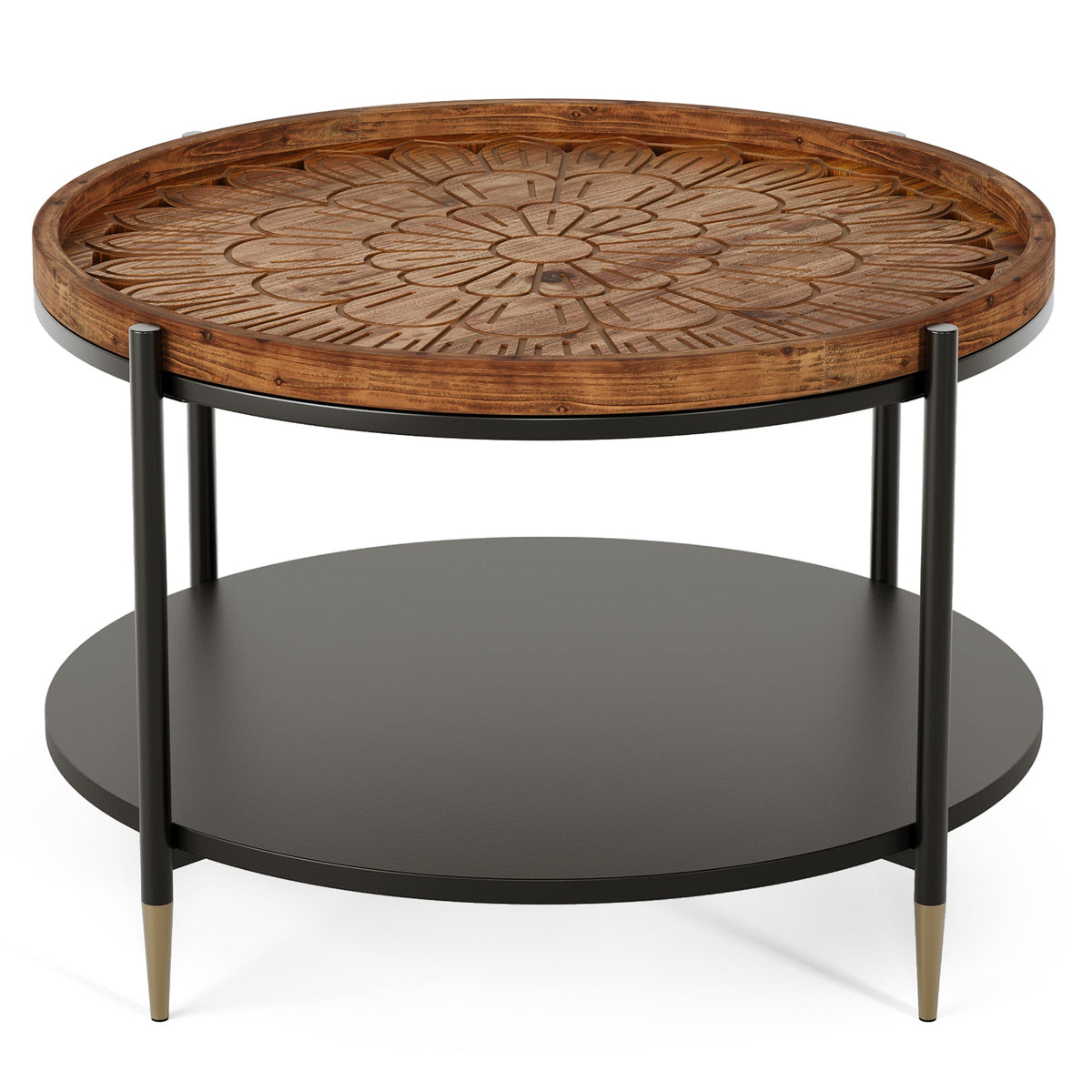 Solid Wood Round Coffee Table, 31.5" Center Tea Table with Metal Frame