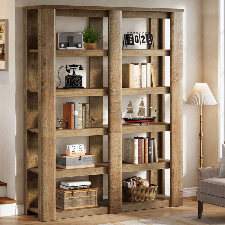 6-Tier Bookshelf, 71" Farmhouse Bookcase with Storage Shelves