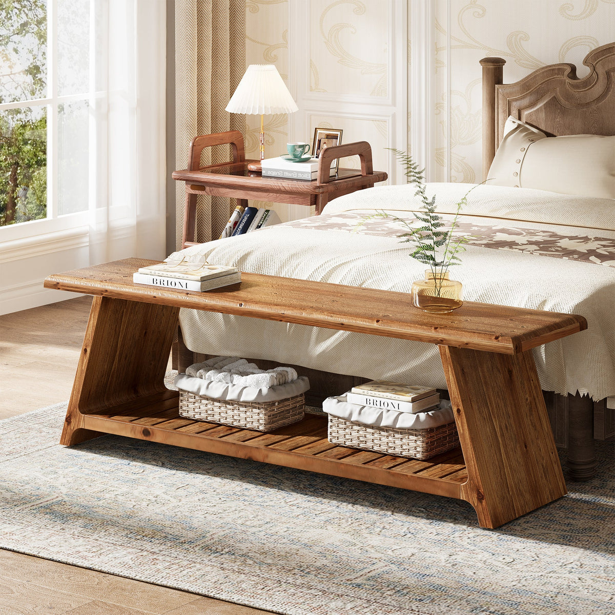 63" Solid Wood Entryway Bench, Narrow Shoe Bench Seat with Storage