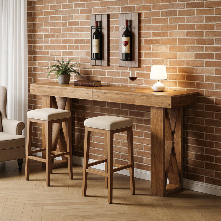 63" Bar Table, Rectangular Counter Height Pub Table with X-Shaped Frame