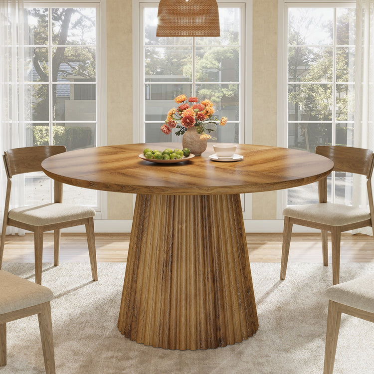 Round Dining Table, 47.24" Kitchen Table with Fluted Design for 4-6