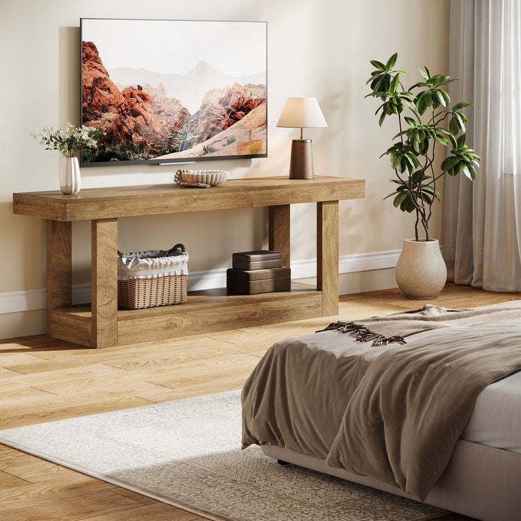 63" TV Stand for TVs up to 75", Farmhouse Entertainment Center with Shelves