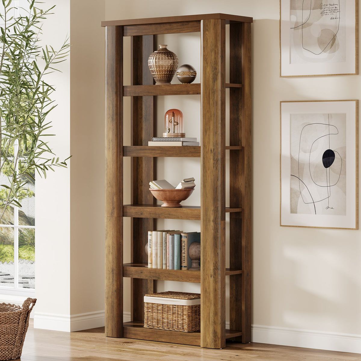 6-Tier Bookshelf, 71" Tall Bookcase Floor Standing Display Storage Shelves