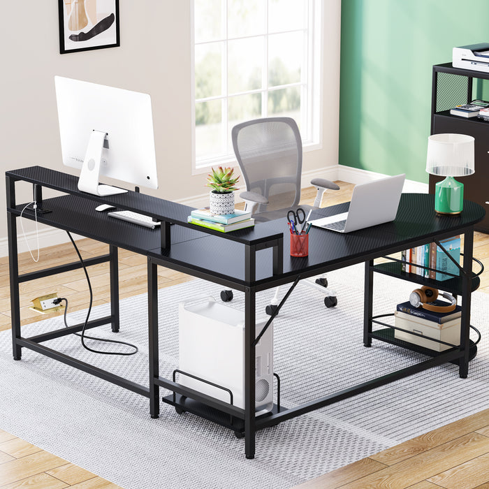Gaming Desk with LED Strip & Power Outlets