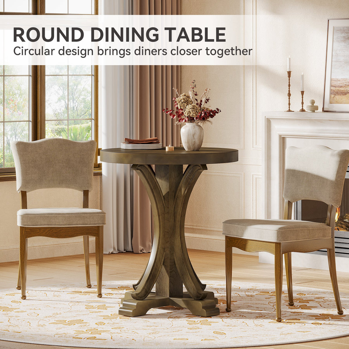 Round Dining Table for 2, 24" Bistro Kitchen Table with Solid Fir Legs