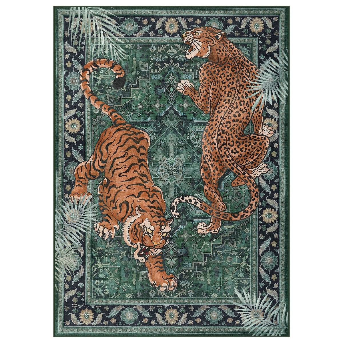 5x7/8x10 Tiger Leopard Print Area Rug#Color_Green