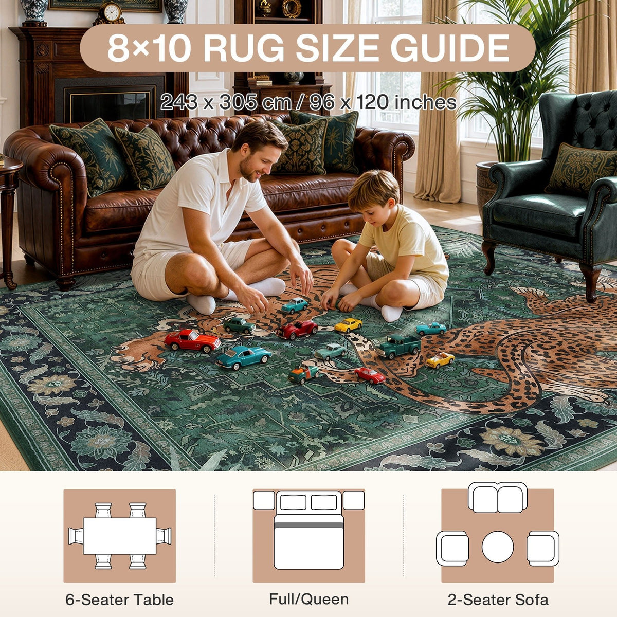 5x7/8x10 Tiger Leopard Print Area Rug#Color_Green