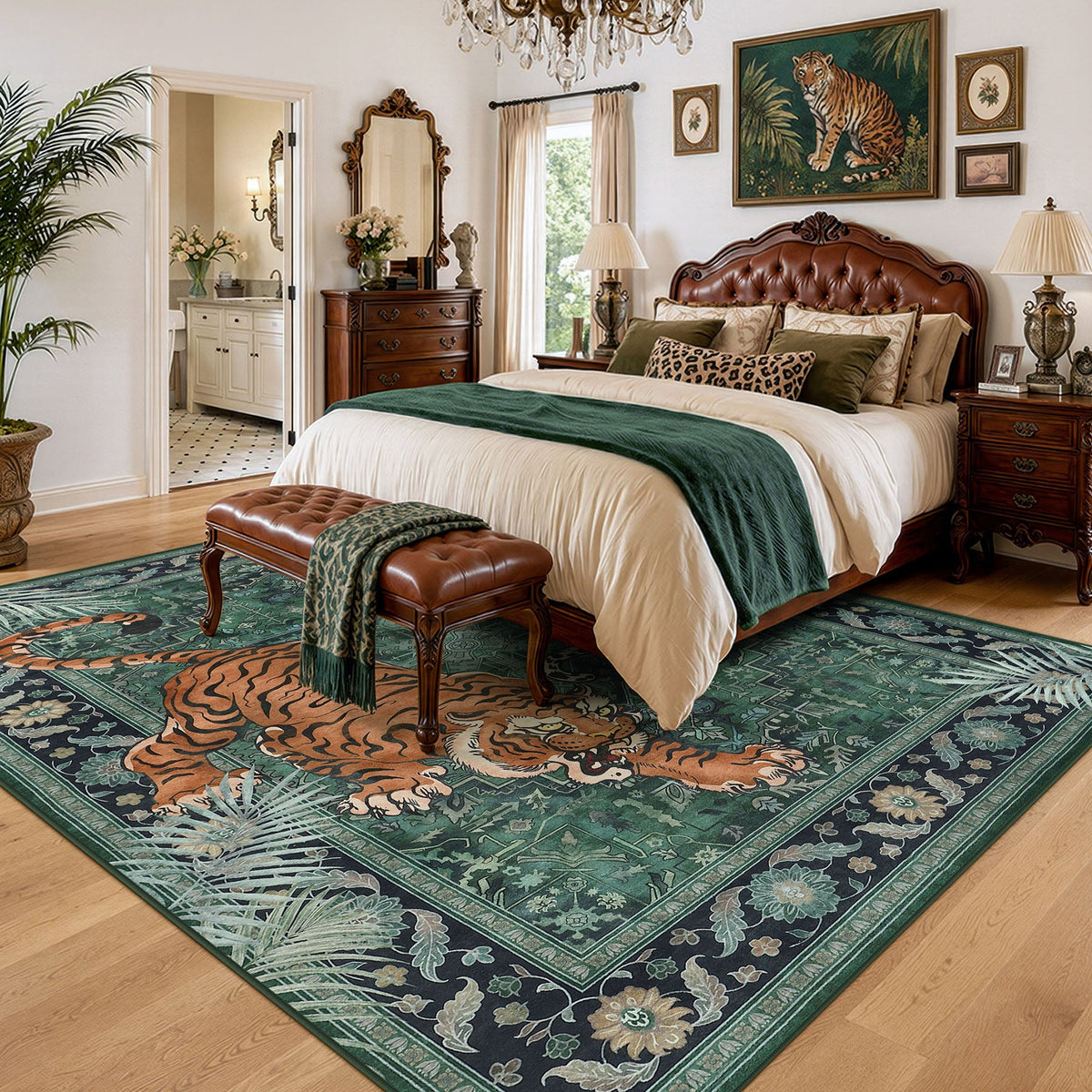 5x7/8x10 Tiger Leopard Print Area Rug#Color_Green