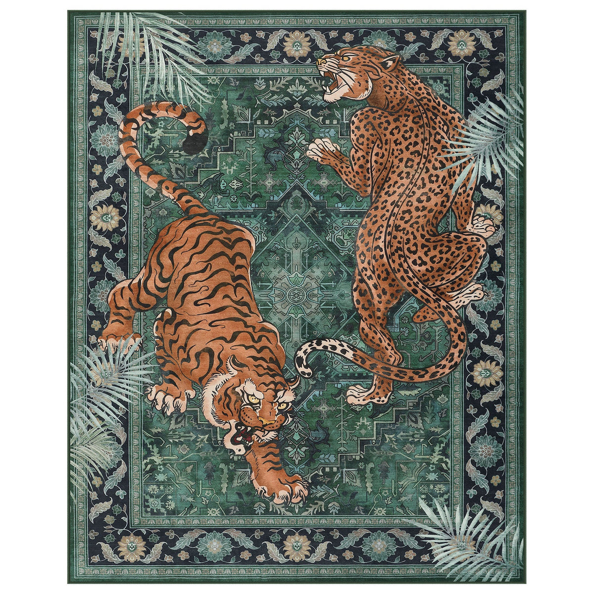 5x7/8x10 Tiger Leopard Print Area Rug#Color_Green