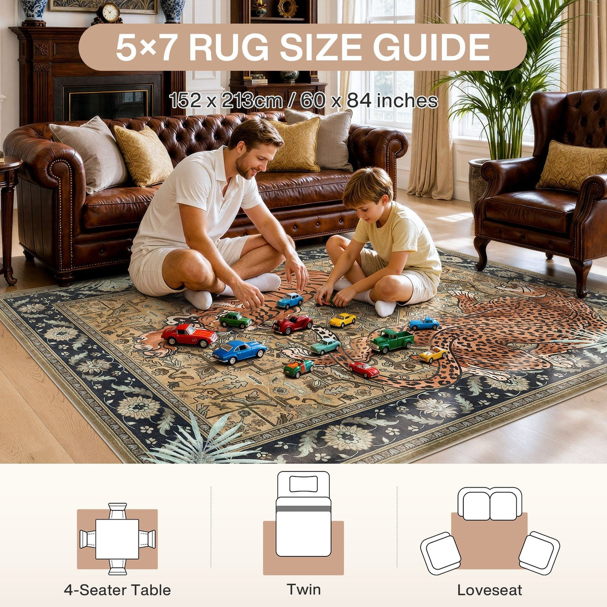 5x7/8x10 Tiger Leopard Print Area Rug#Color_Brown