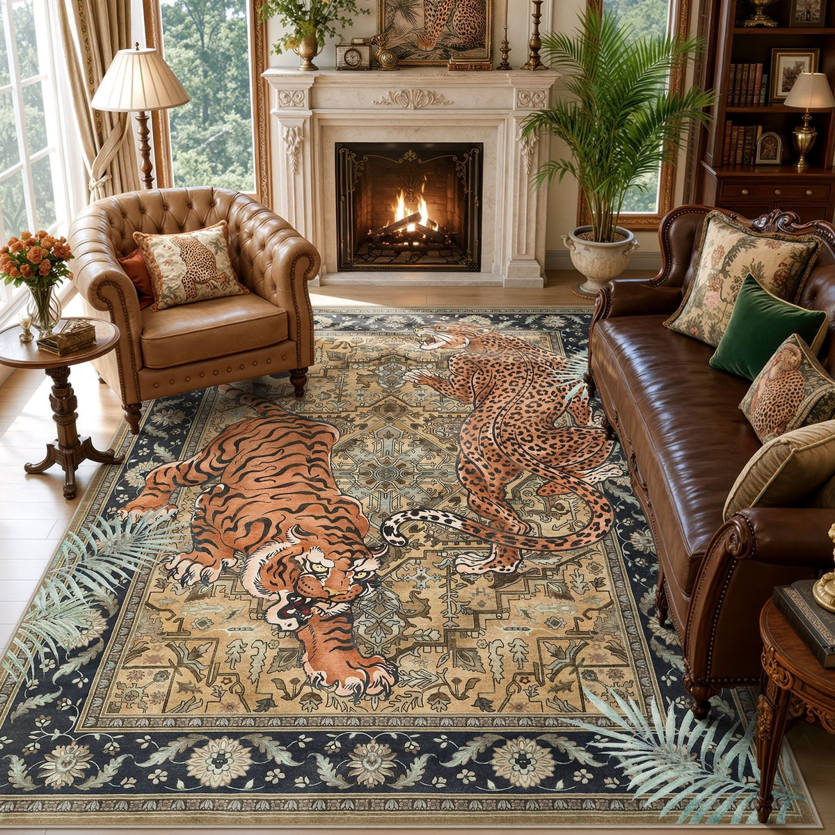 5x7/8x10 Tiger Leopard Print Area Rug#Color_Brown