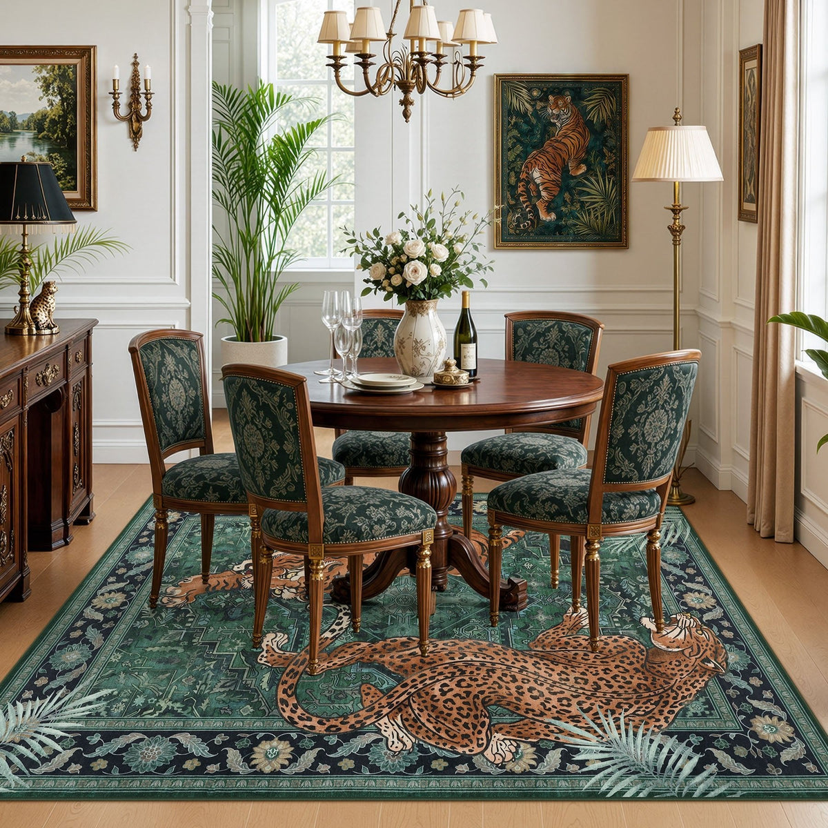 5x7/8x10 Tiger Leopard Print Area Rug#Color_Green