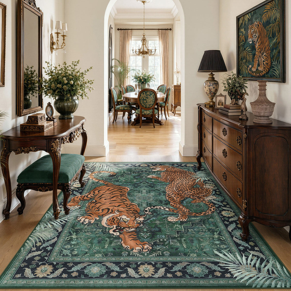 5x7/8x10 Tiger Leopard Print Area Rug#Color_Green