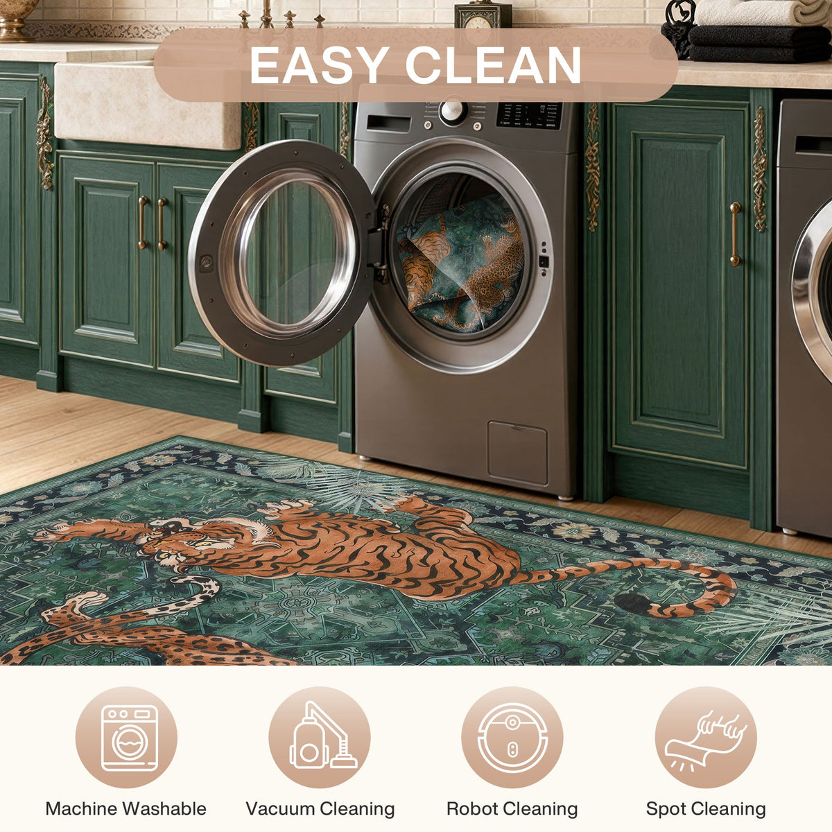 5x7/8x10 Tiger Leopard Print Area Rug#Color_Green