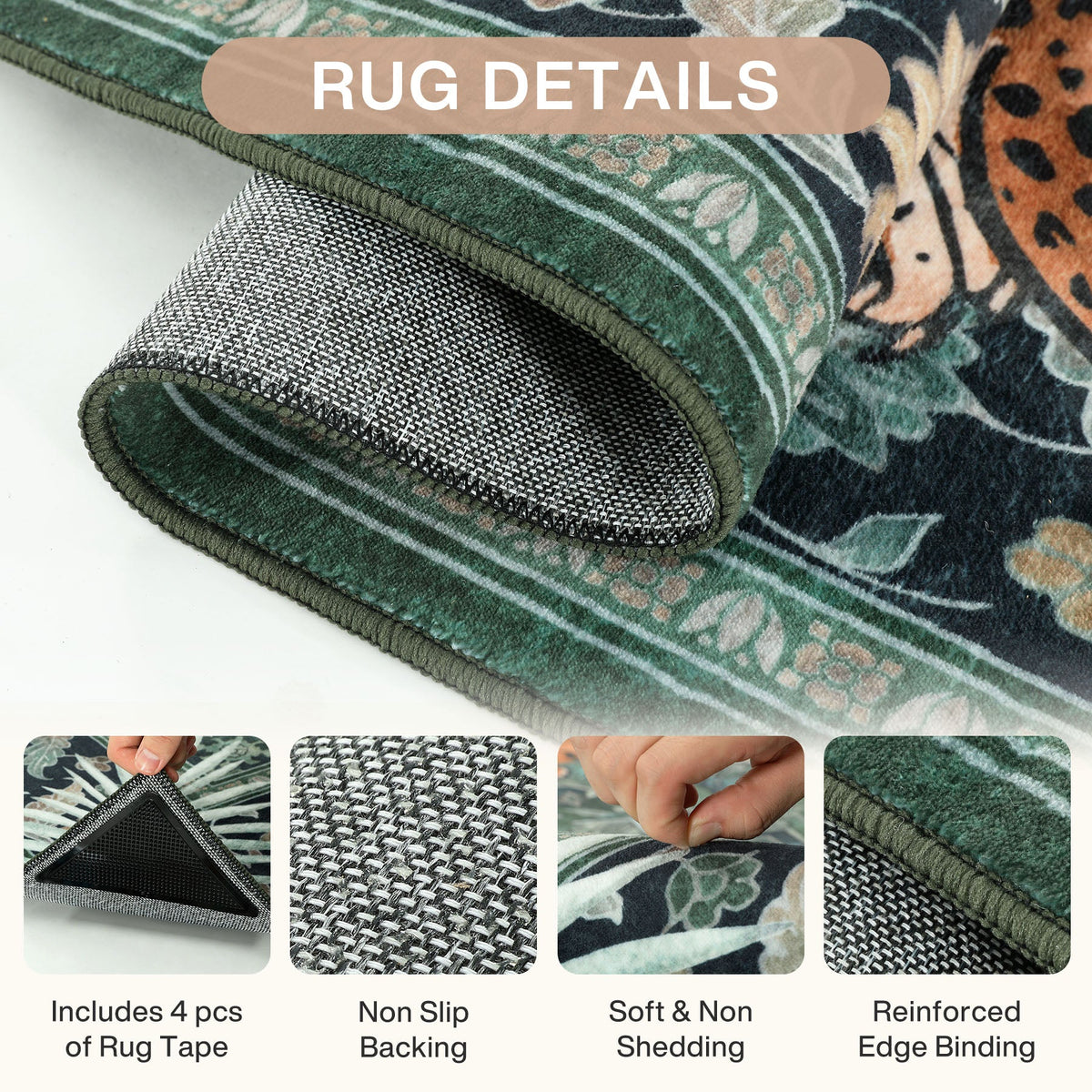 5x7/8x10 Tiger Leopard Print Area Rug#Color_Green
