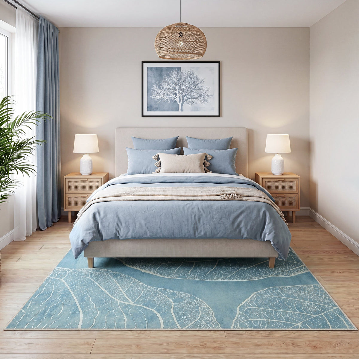 5x7 Boho Leaf Print Area Rugs#Color_Blue