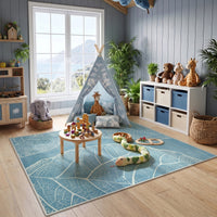 5x7 Boho Leaf Print Area Rugs#Color_Blue