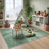 5x7 Boho Leaf Print Area Rugs#Color_Green