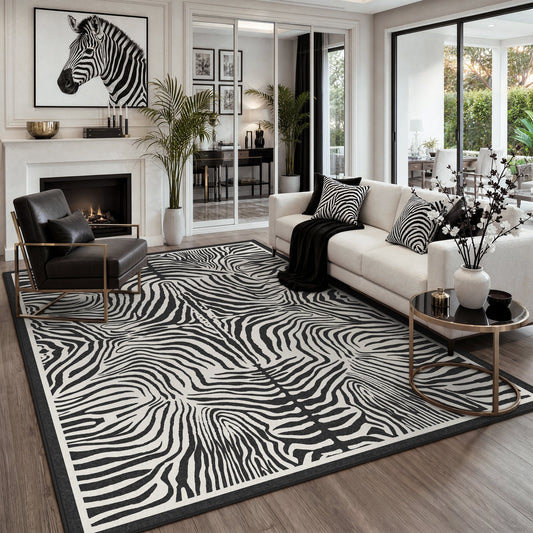5x7 Zebra Print Washable Area Rug#Color_Black