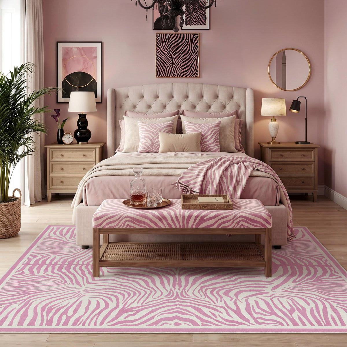5x7 Zebra Print Washable Area Rug#Color_Light Pink