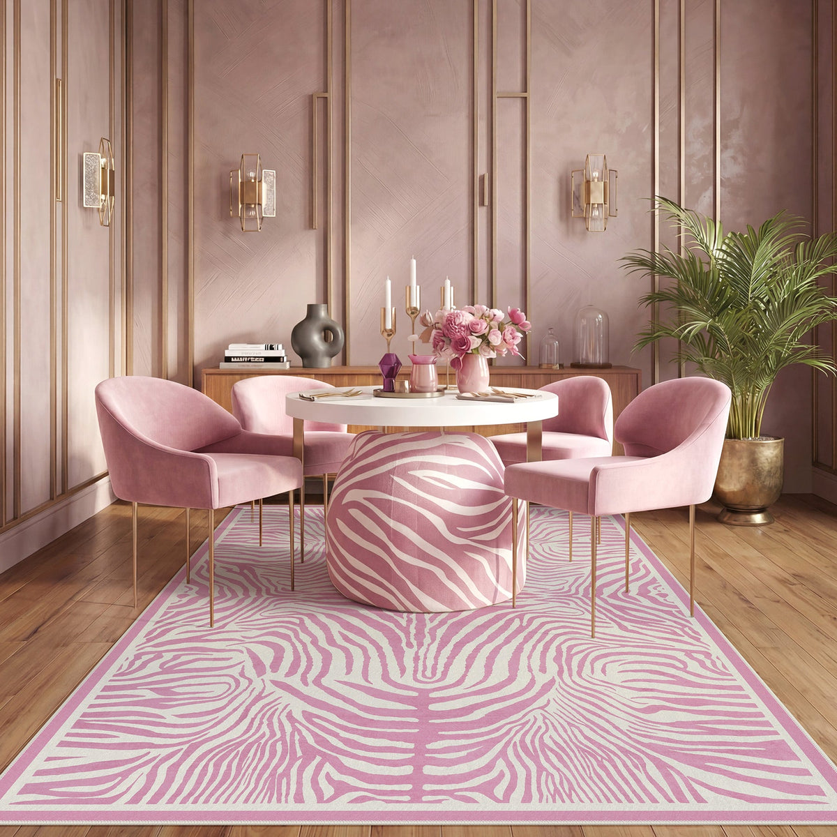 5x7 Zebra Print Washable Area Rug#Color_Light Pink