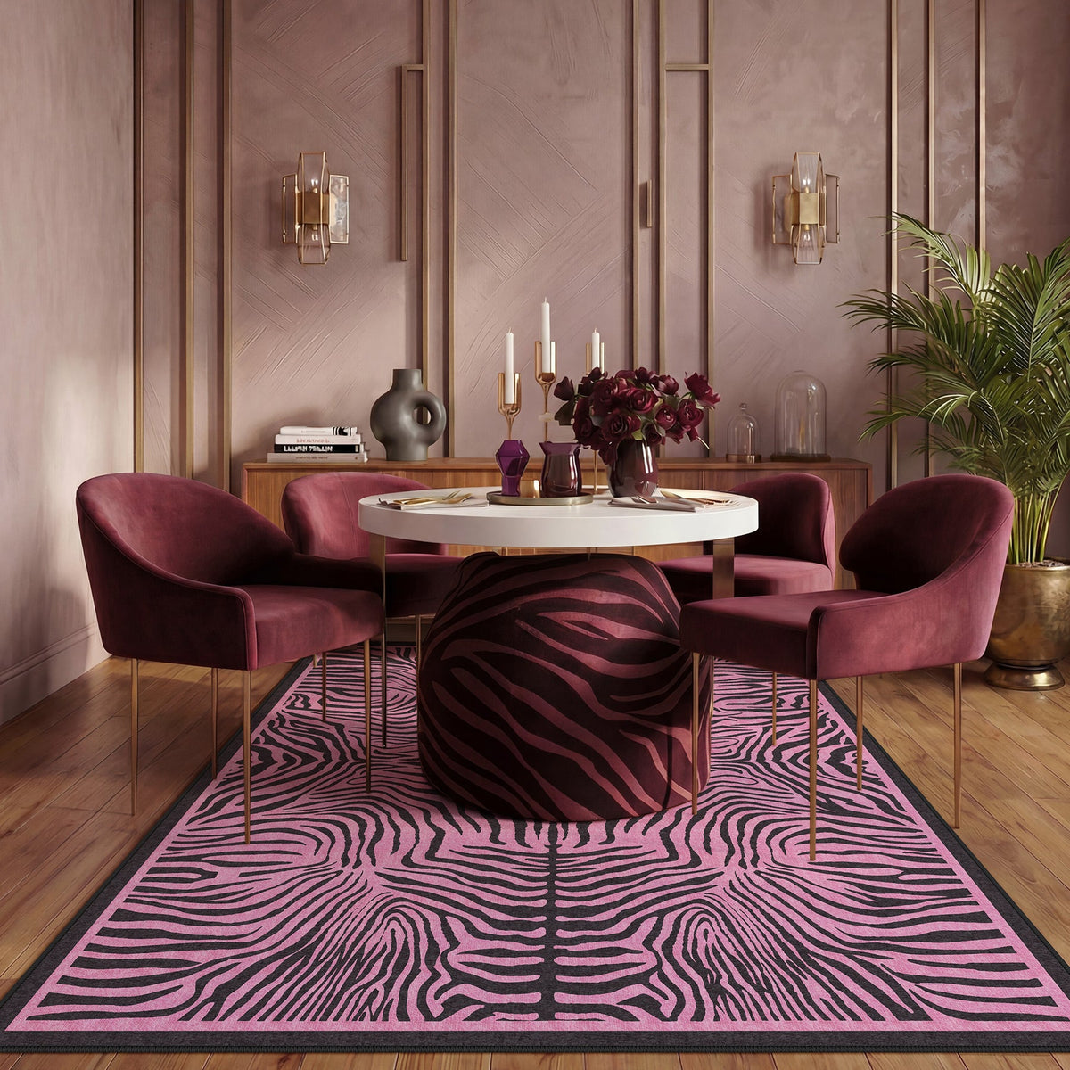 5x7 Zebra Print Washable Area Rug#Color_Light Pink