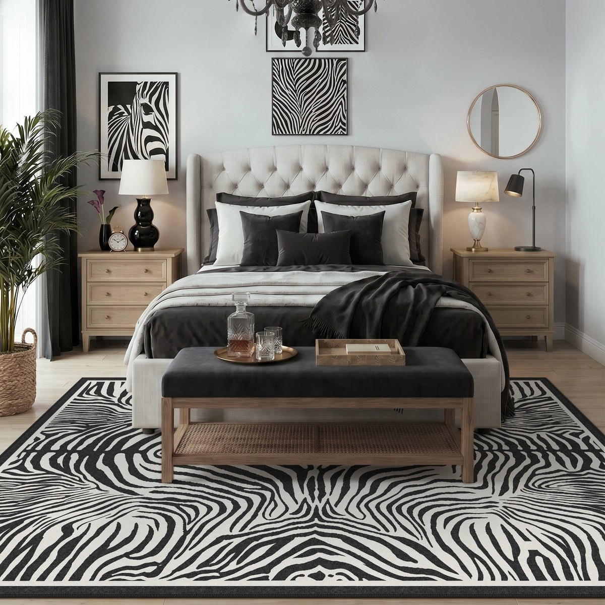 5x7 Zebra Print Washable Area Rug#Color_Black