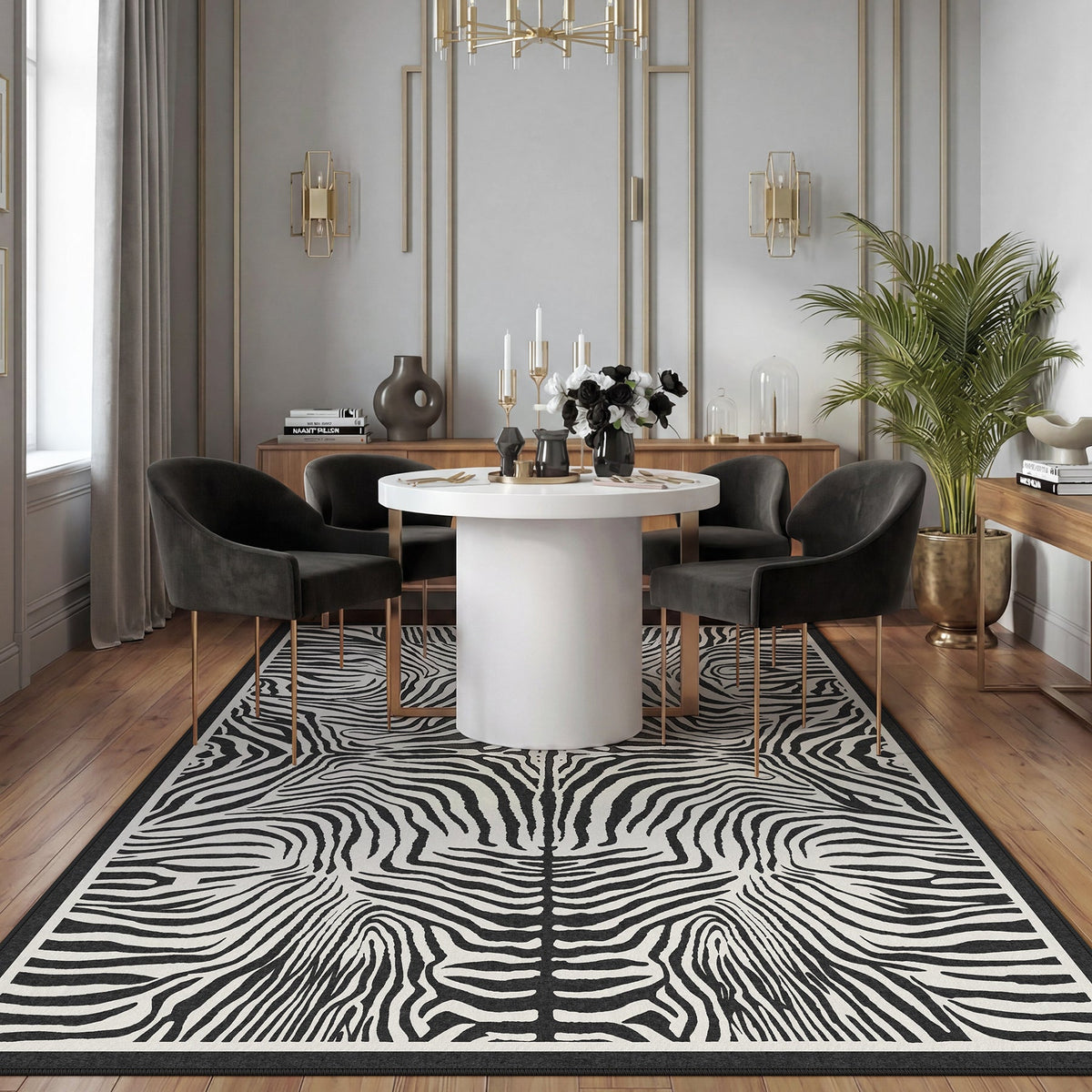 5x7 Zebra Print Washable Area Rug#Color_Black