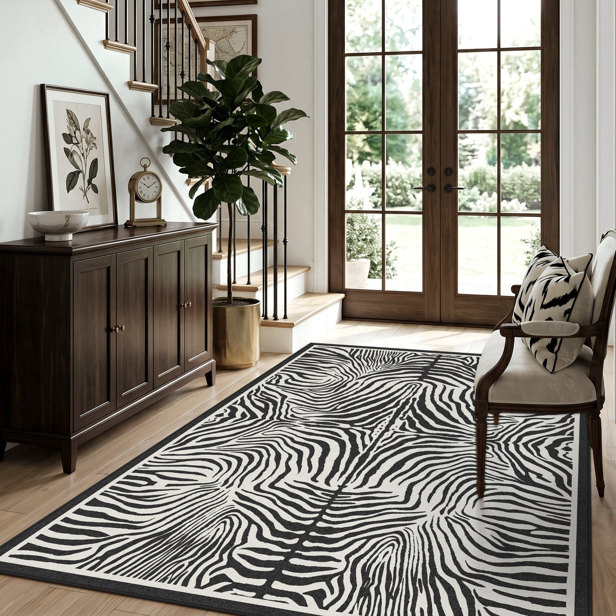 5x7 Zebra Print Washable Area Rug#Color_Black