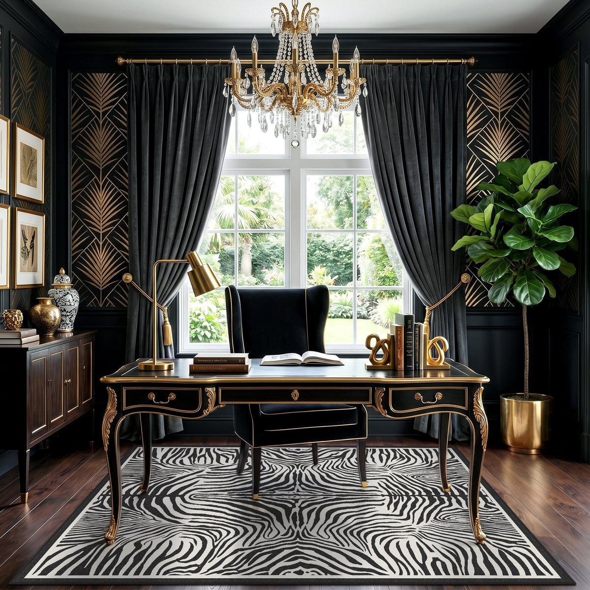 5x7 Zebra Print Washable Area Rug#Color_Black