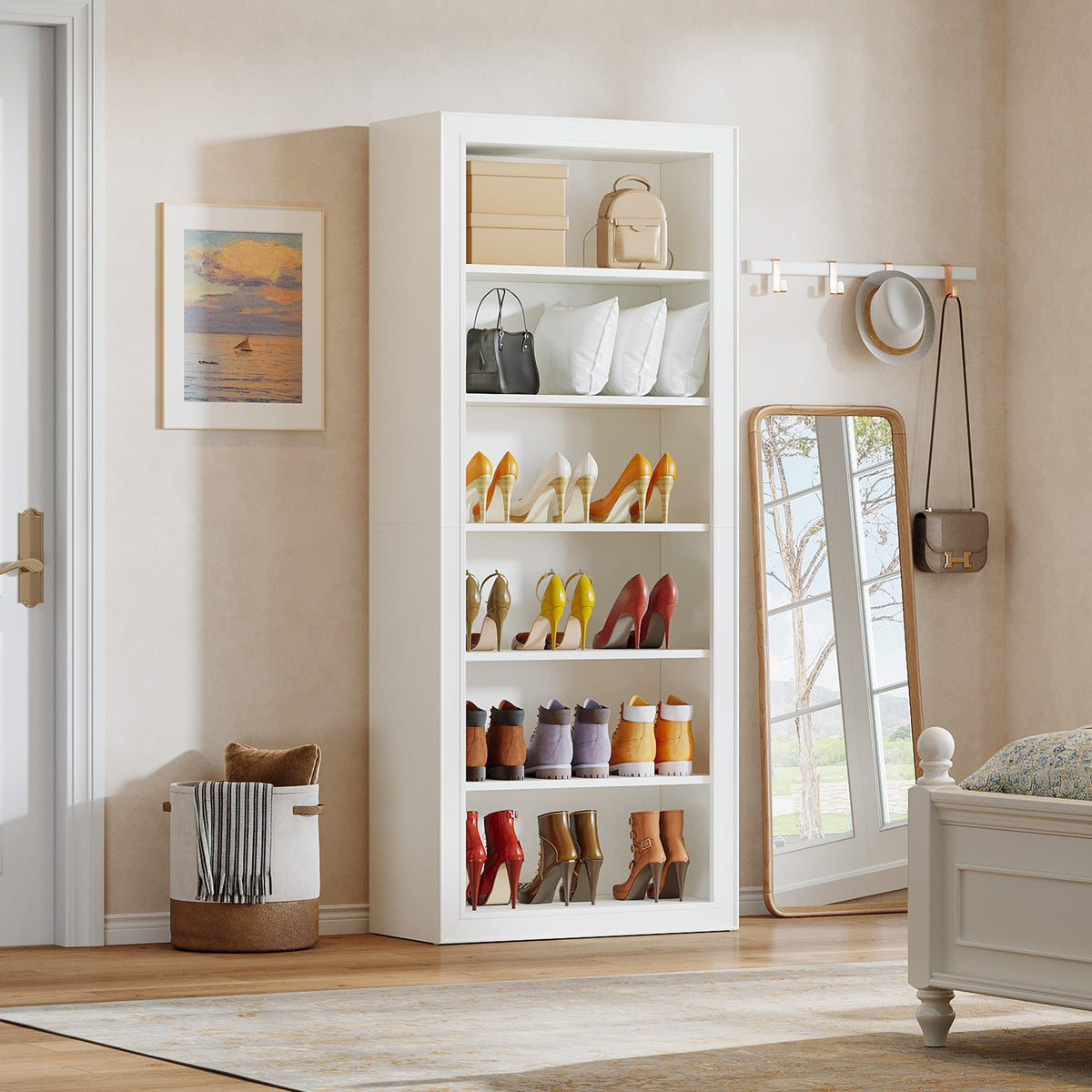 6-Tier Shoe Organizer Rack, 75" Shoe Cabinet with Open Storage for Entryway
