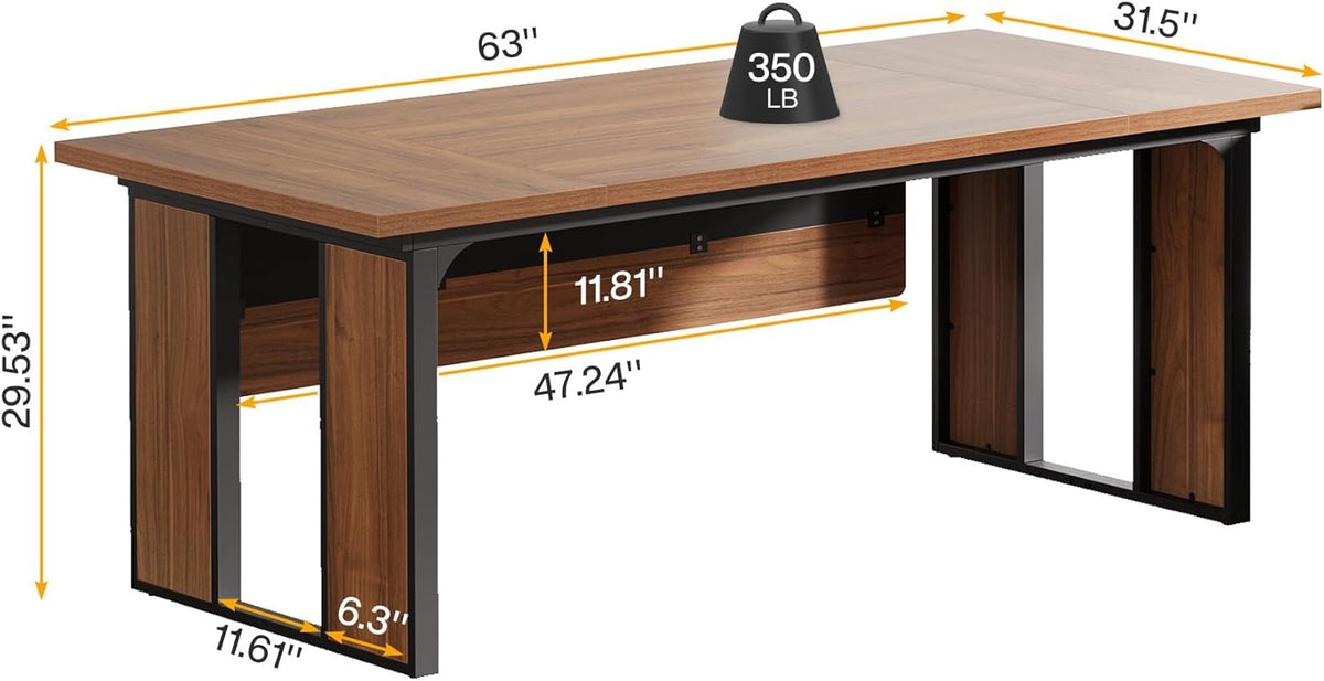 63" Executive Desk, Modern Computer Desk with Privacy Panel & Metal Frame