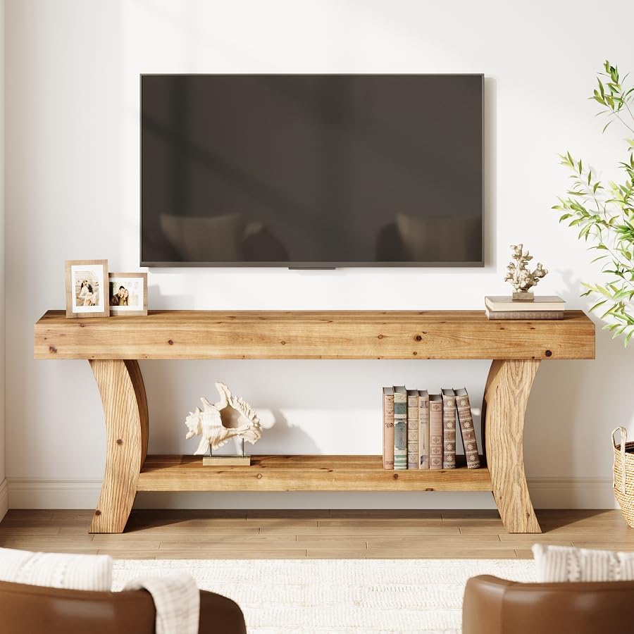 63" Solid Wood TV Stand, Entertainment Center for Up to 70" TVs