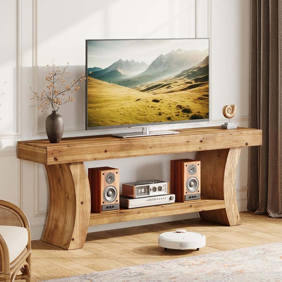 63" Solid Wood TV Stand, Entertainment Center for Up to 70" TVs