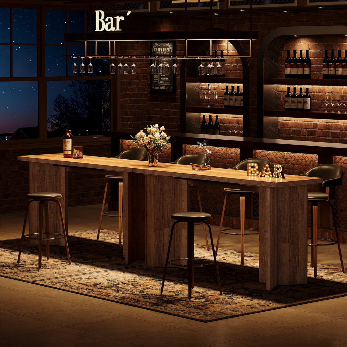62.99" Bar Table, Modern Long Kitchen Bar Unit for Pub