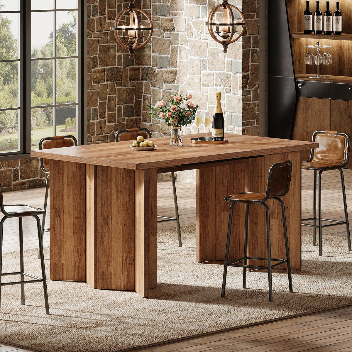 62.99" Bar Table, Modern Long Kitchen Bar Unit for Pub