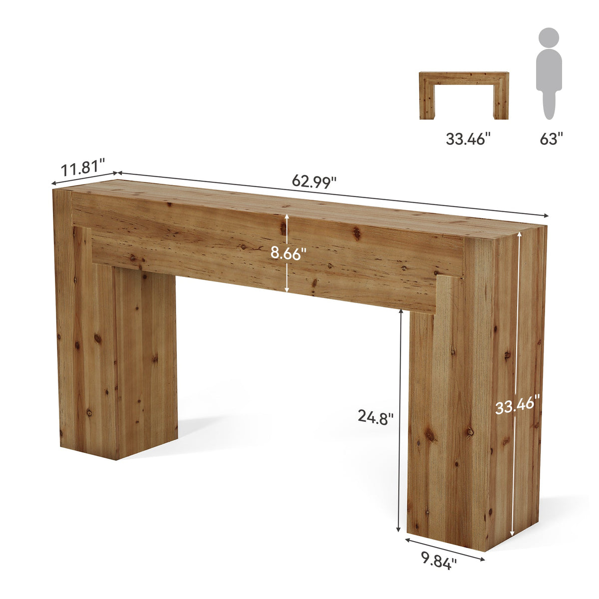 62.99" Console Table, Farmhouse Wood Sofa Entryway Table Indoor for Hallway