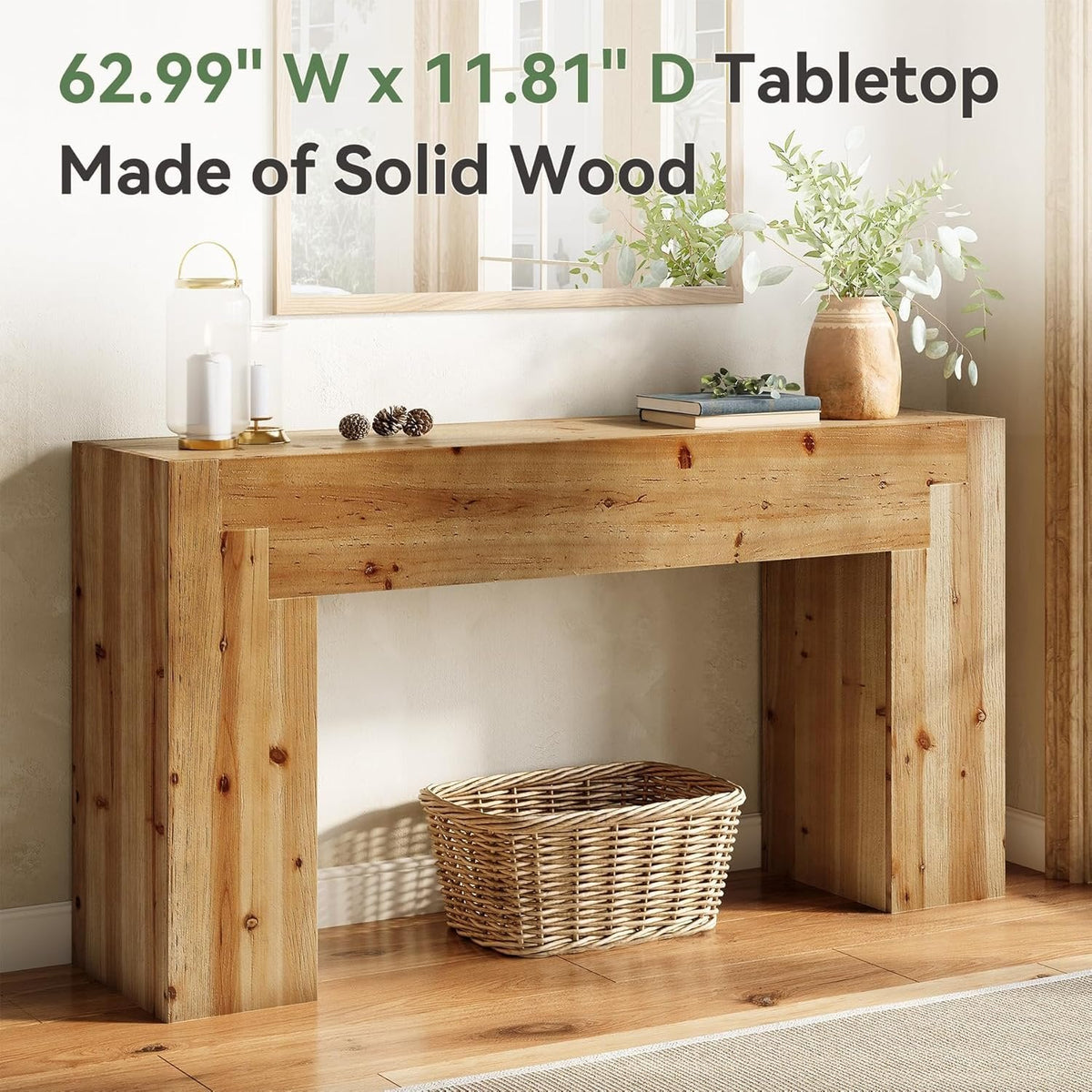 62.99" Console Table, Farmhouse Wood Sofa Entryway Table Indoor for Hallway